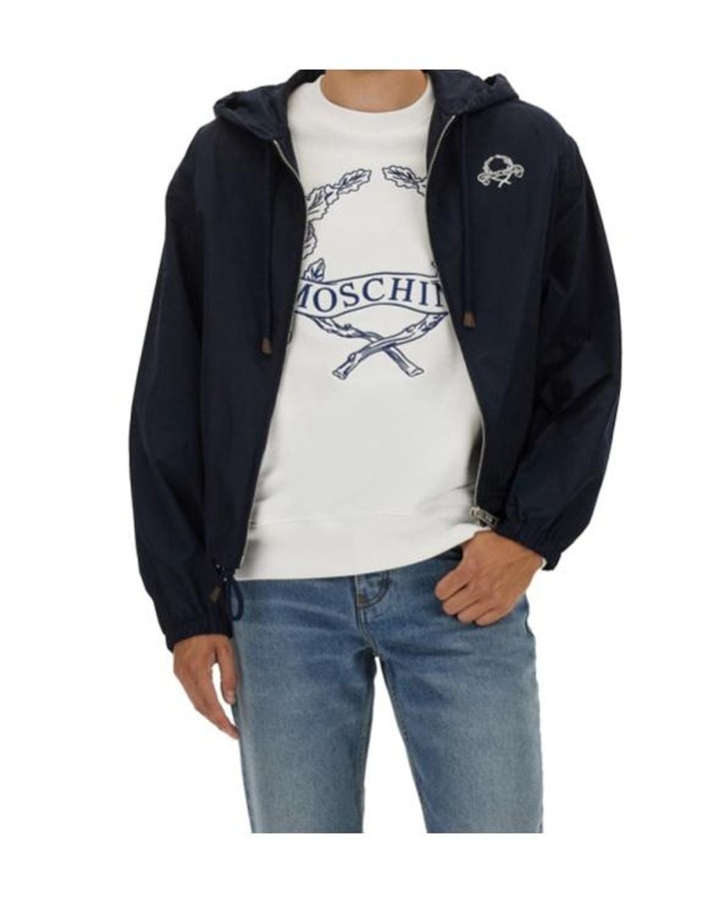 Moschino Blue Hooded Zipped Jacket for men