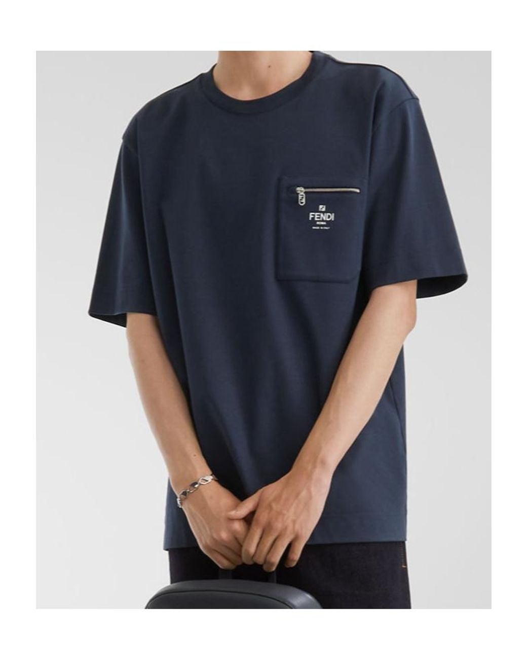 Fendi Blue Logo Printed Crewneck T-Shirt for men