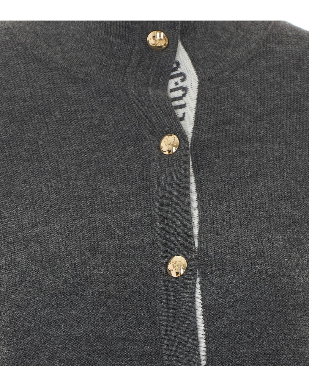 Liu Jo Gray Logo Button High Neck Cardigan