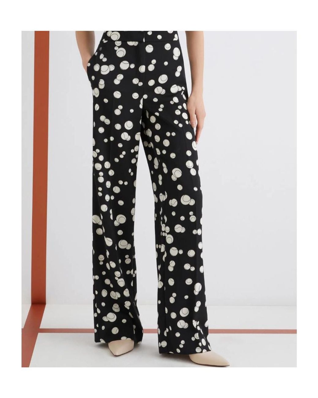 Marella White Printed Satin Trousers