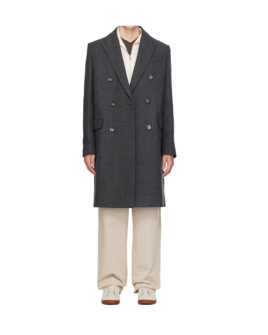 AMI Gray Ami Double-Breasted Tailored Coat for men