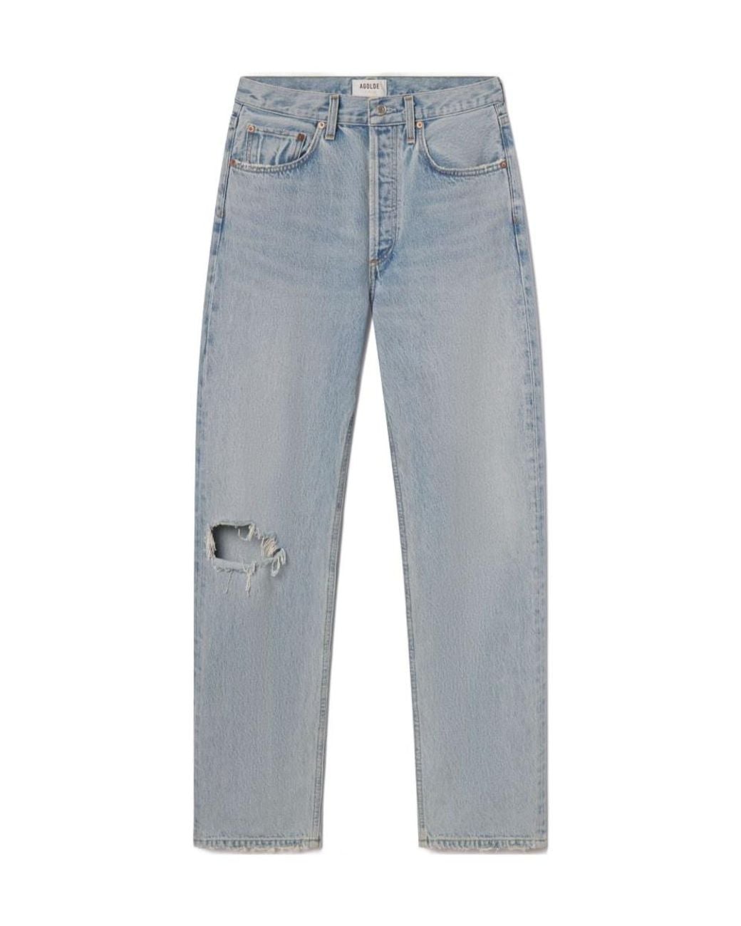 Agolde Blue Kelly Distressed High-Rise Straight-Leg Jeans