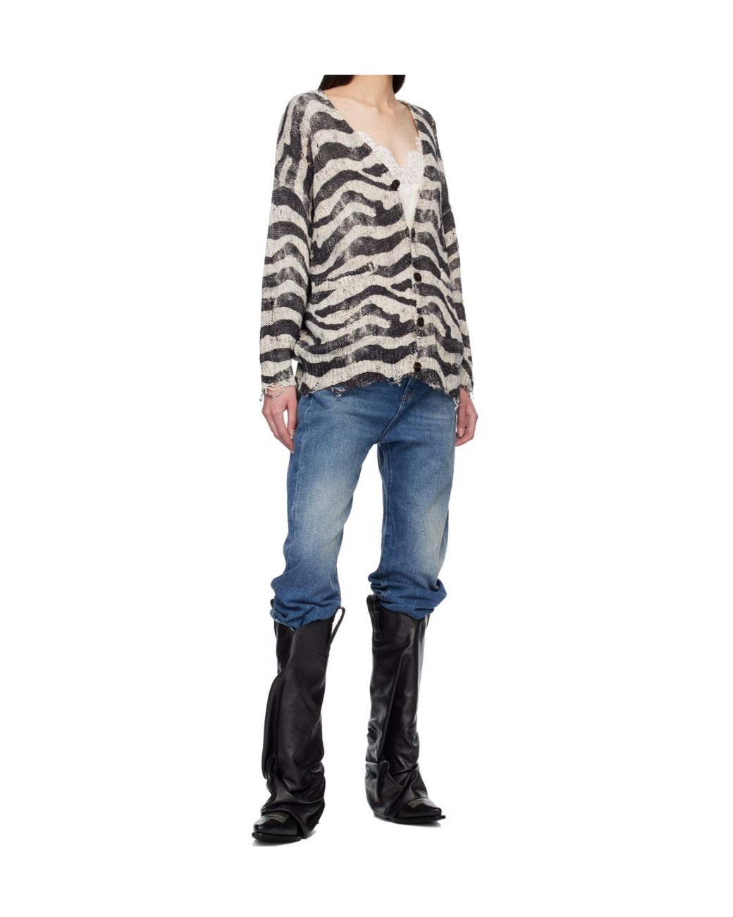 R13 Gray Printed Oversized Knit Cardigan