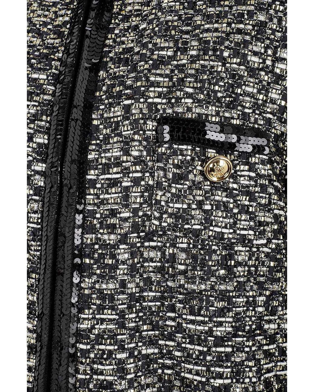 Giambattista Valli Gray Sequin-Embellished Tweed Coat