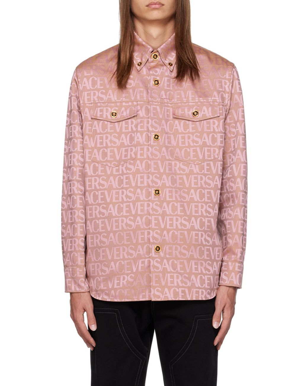Versace Pink Allover Letter Shirt for men