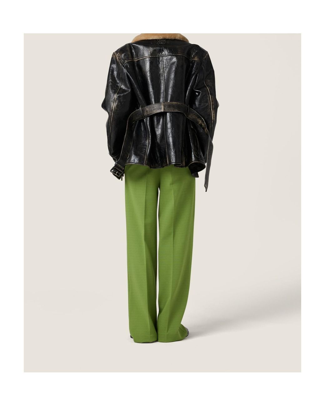 Miu Miu Green Straight-Leg Pleated Trousers