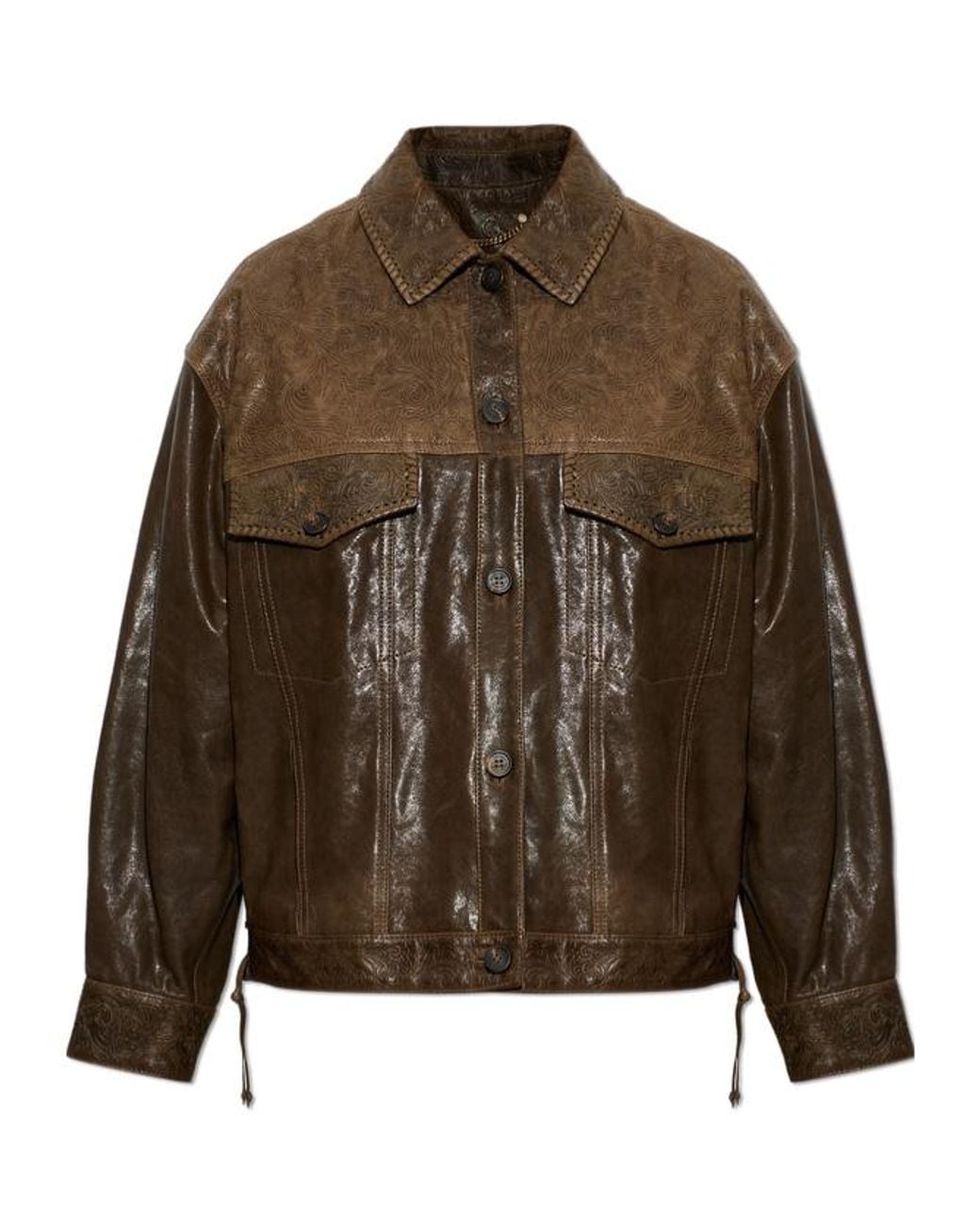 Golden Goose Deluxe Brand Brown Pattern Embossed Leather Jacket