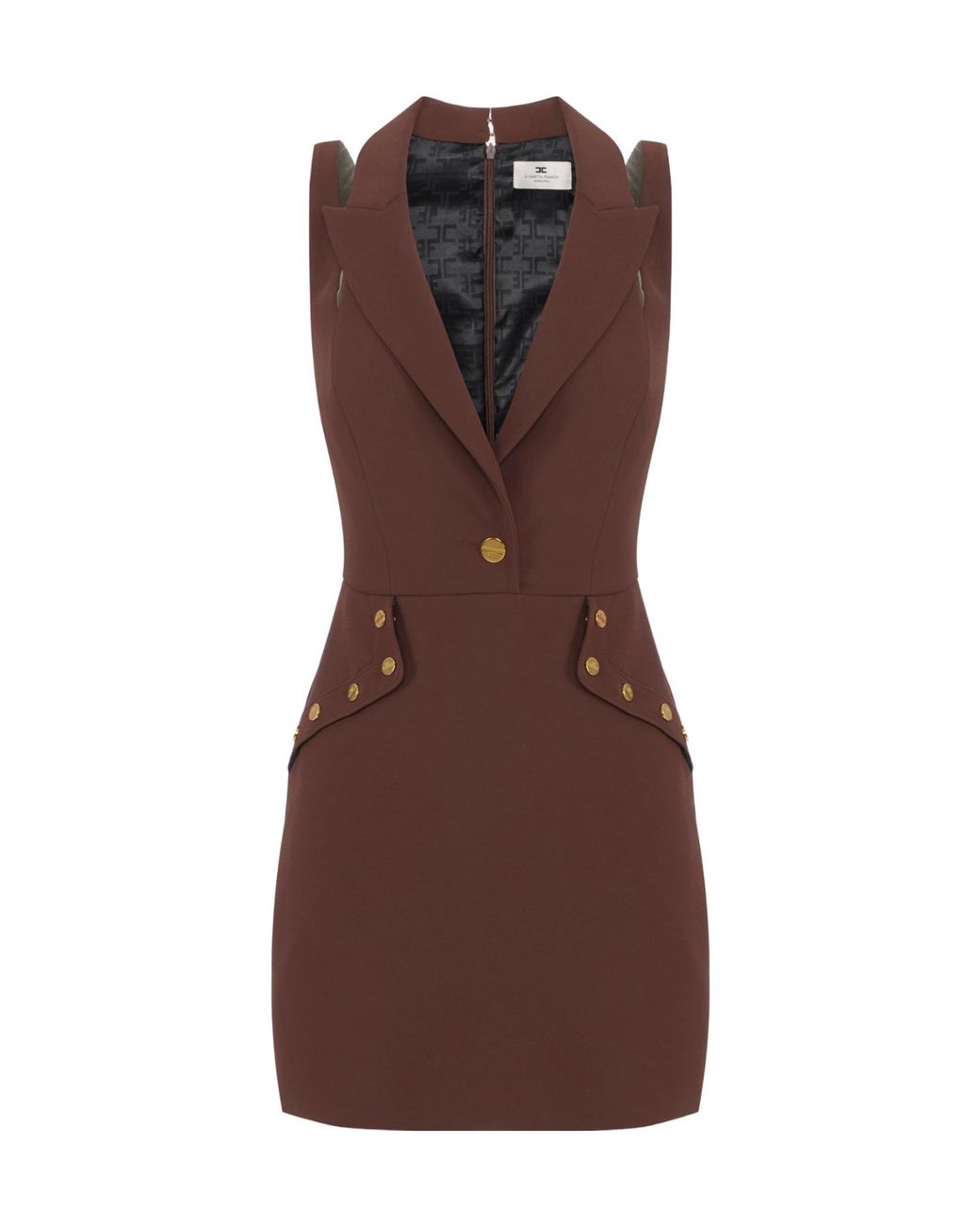 Elisabetta Franchi Brown Cut-Out Detailed Slim Fit Mini Dress