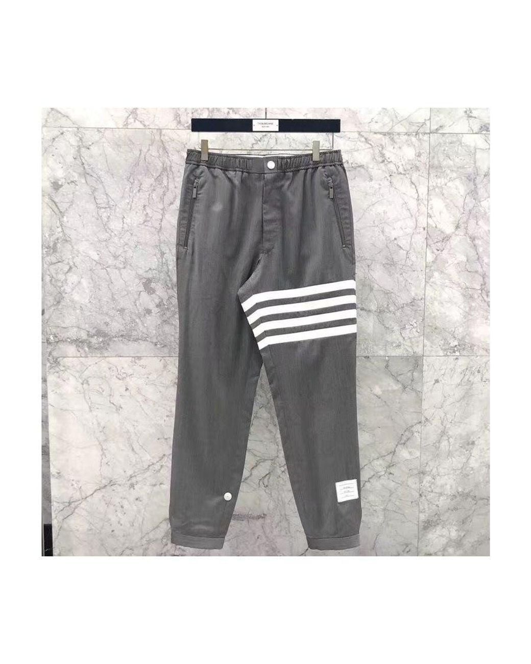 Thom Browne Gray Plain Weave Suiting Track Pants for men