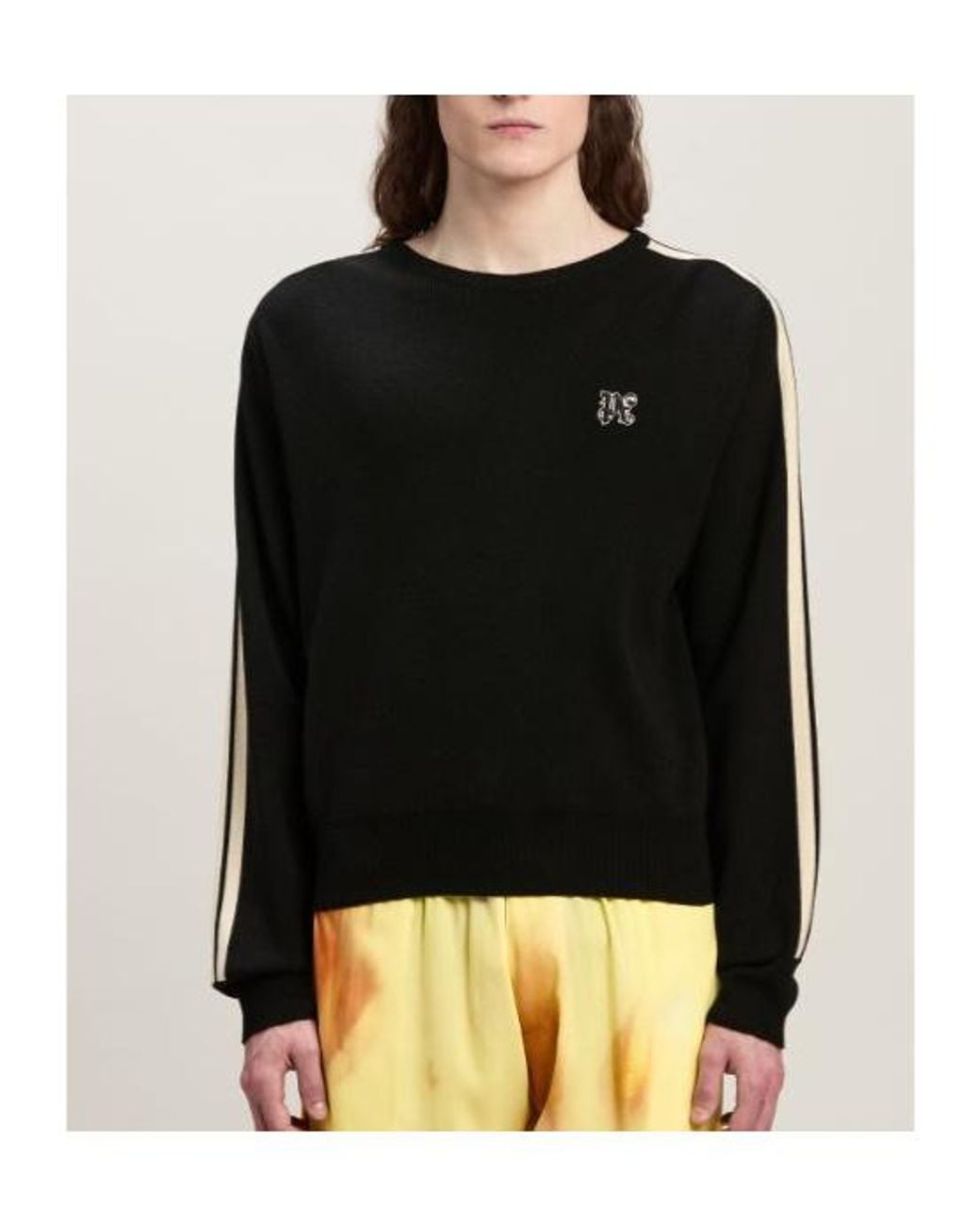 Palm Angels Black Monogram Embroidered Knitted Jumper for men
