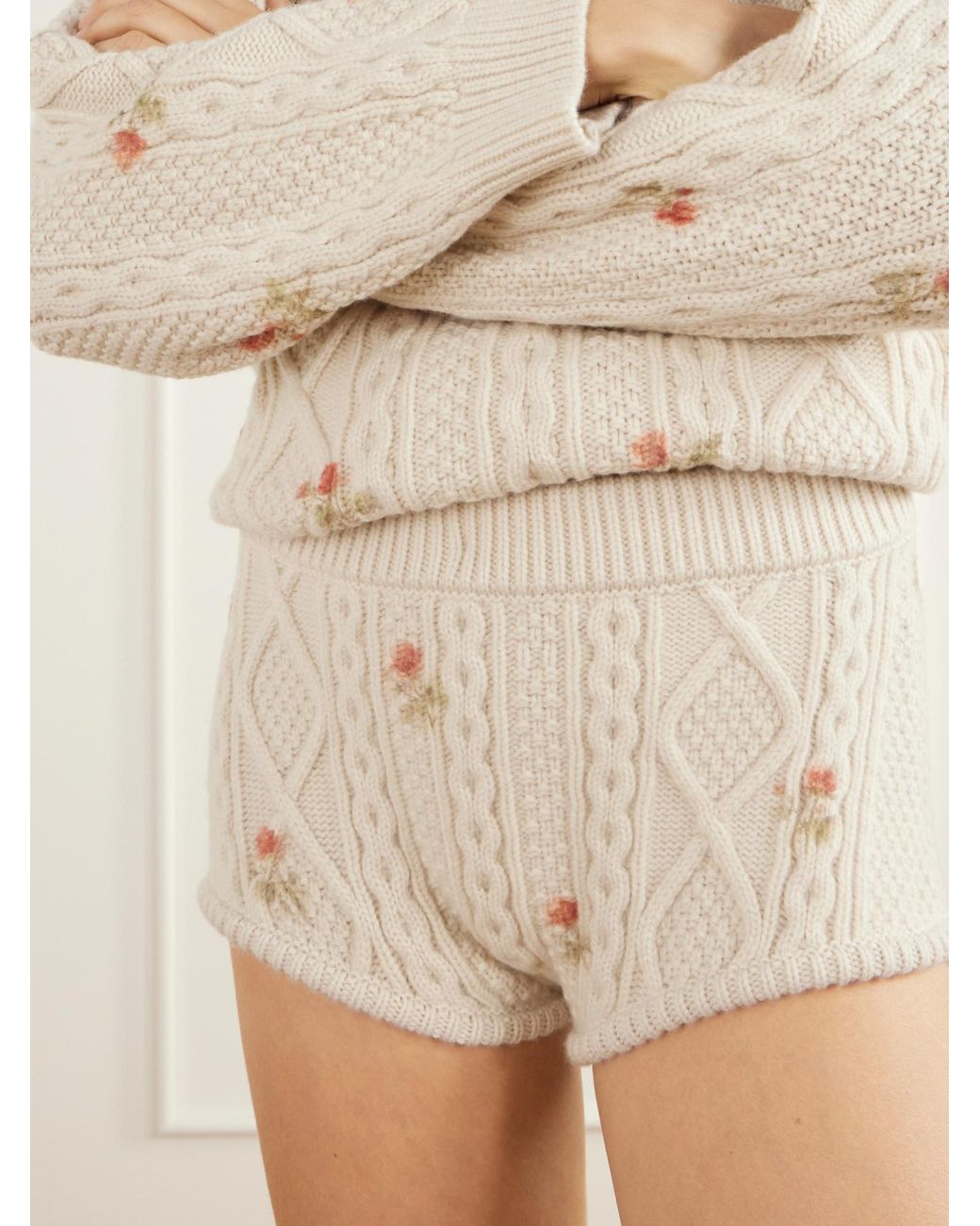 Magda Butrym Natural Floral Cable-Knit Shorts
