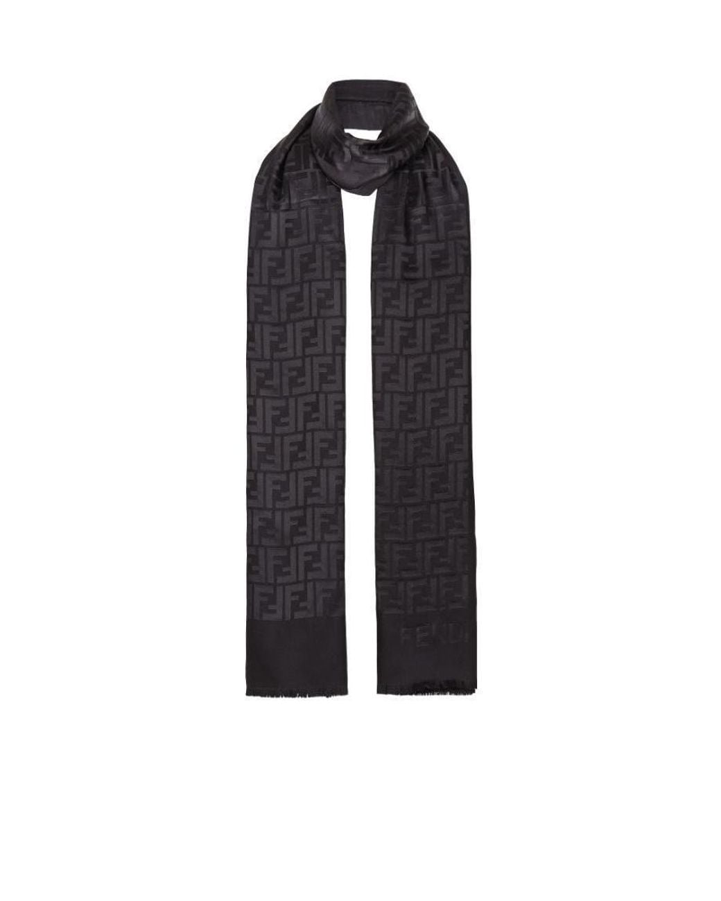 Fendi Blue All-Over Ff Motif Frayed-Edge Scarf