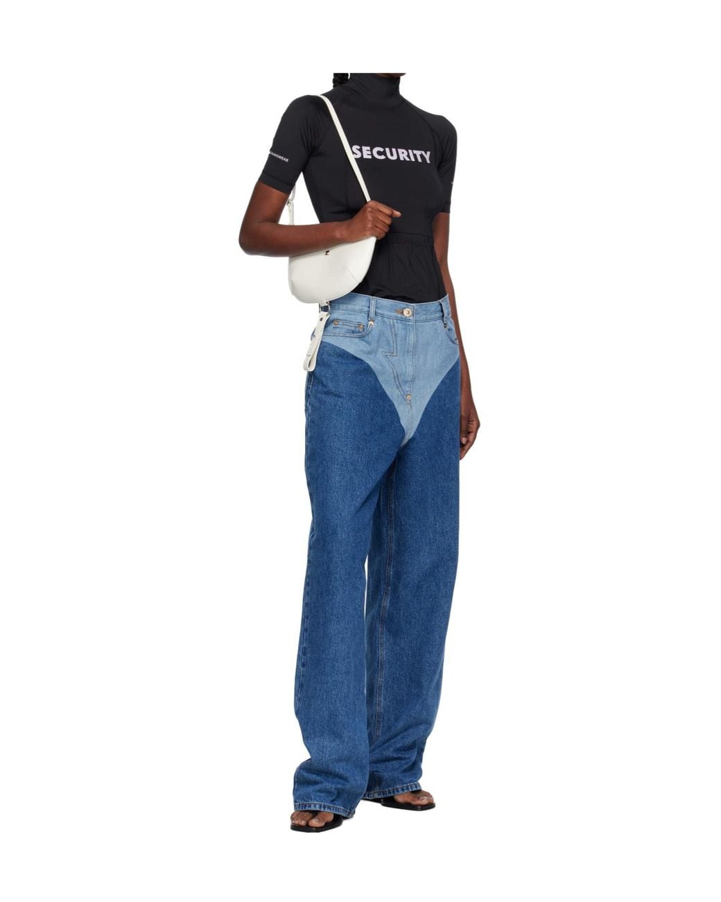 Pushbutton Blue Wide-Leg Jeans With Belt Loops