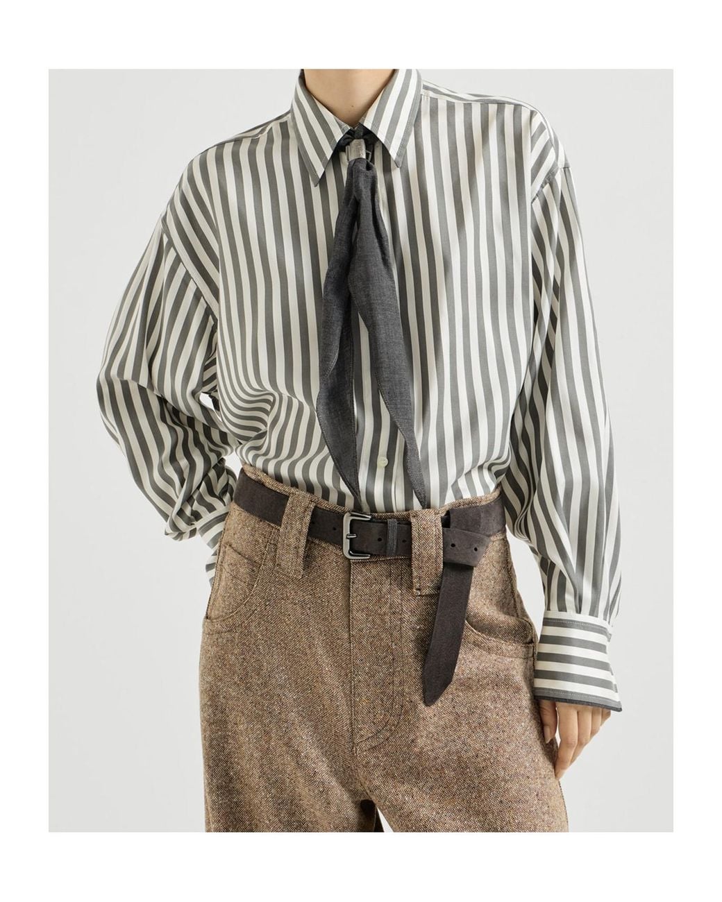 Brunello Cucinelli White Foulard Striped Poplin Shirt