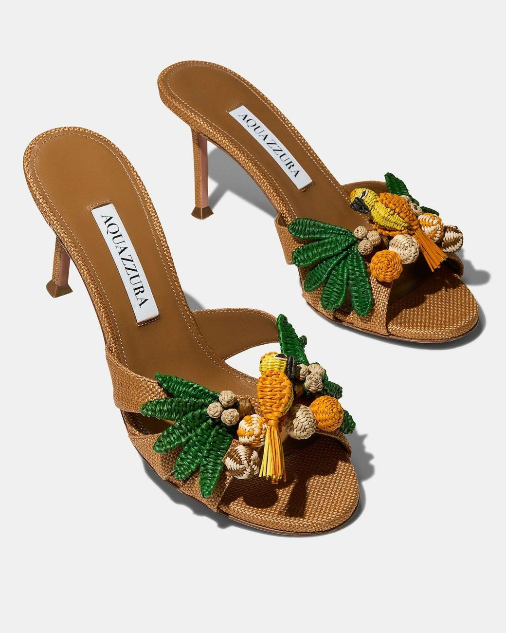 Aquazzura Metallic Birdsong Embellished Woven Mules