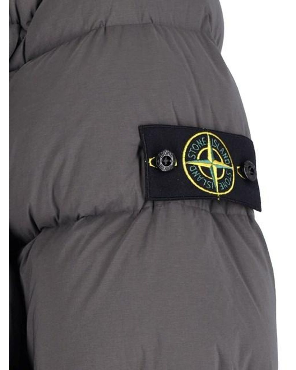 Stone Island Gray Logo Patch Hooded Puffer Jacket for men