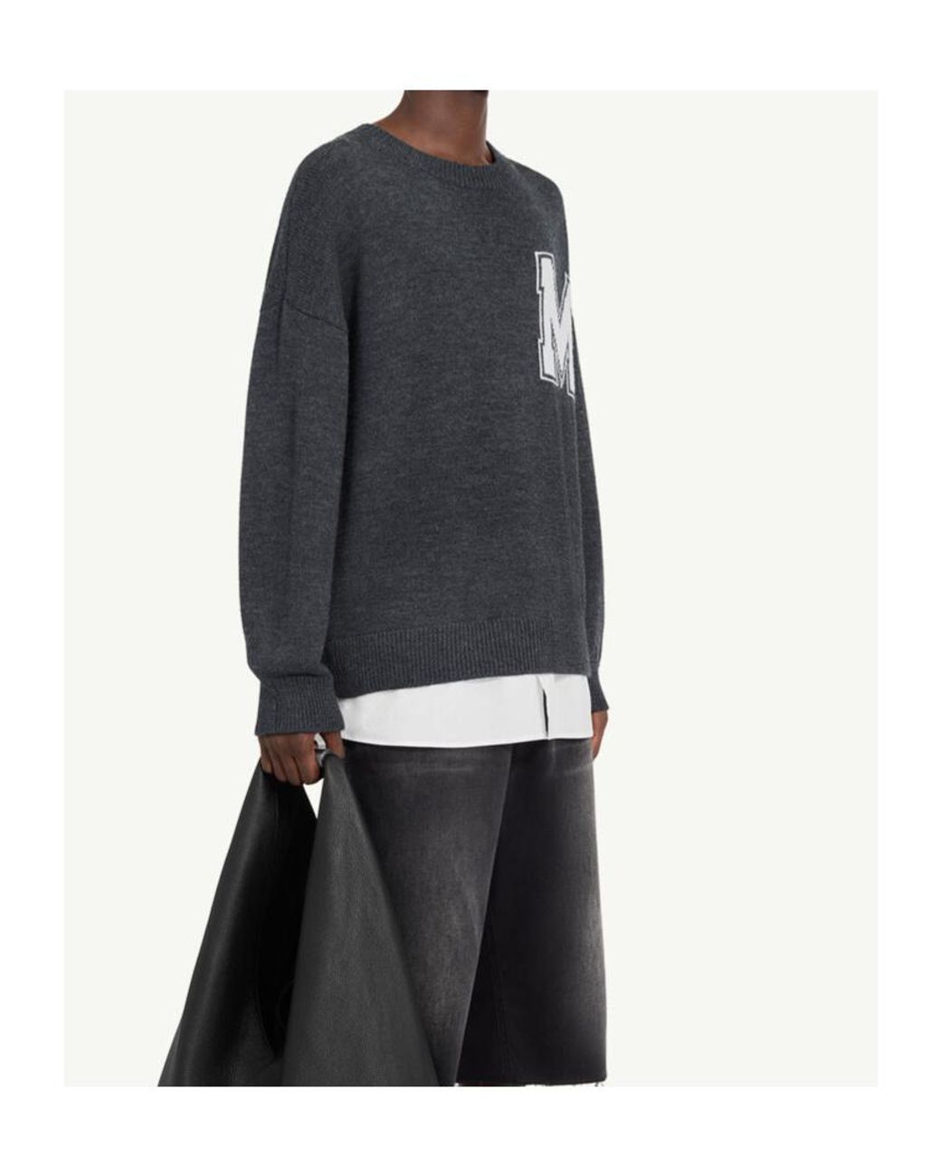 MM6 by Maison Margiela Gray Varsity Knitted Sweater for men