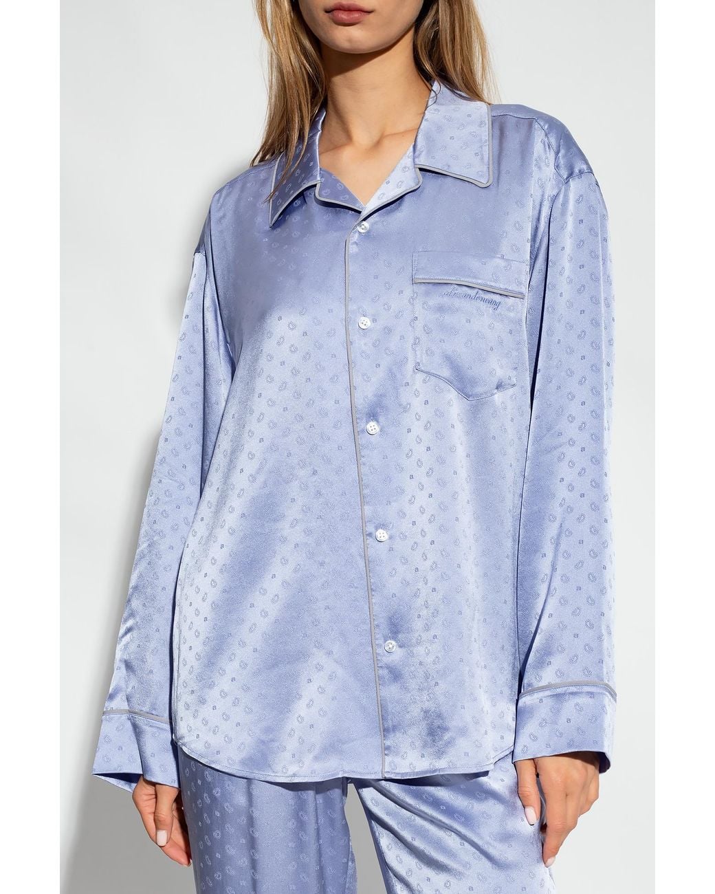 T By Alexander Wang Blue Silk-Jacquard Wide-Leg Trousers
