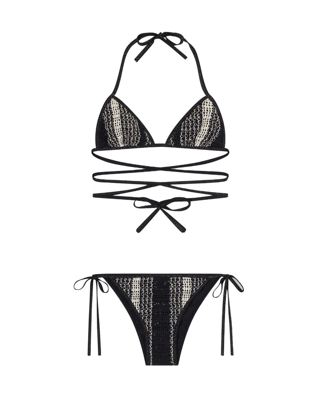 Missoni White Sequin-Embellished Striped Metallic Crochet-Knit Triangle Bikini