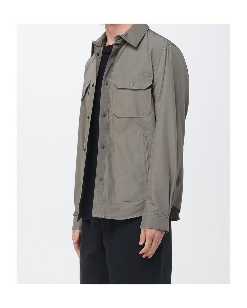 Woolrich Gray Long-Sleeved Curved Hem Overshirt for men
