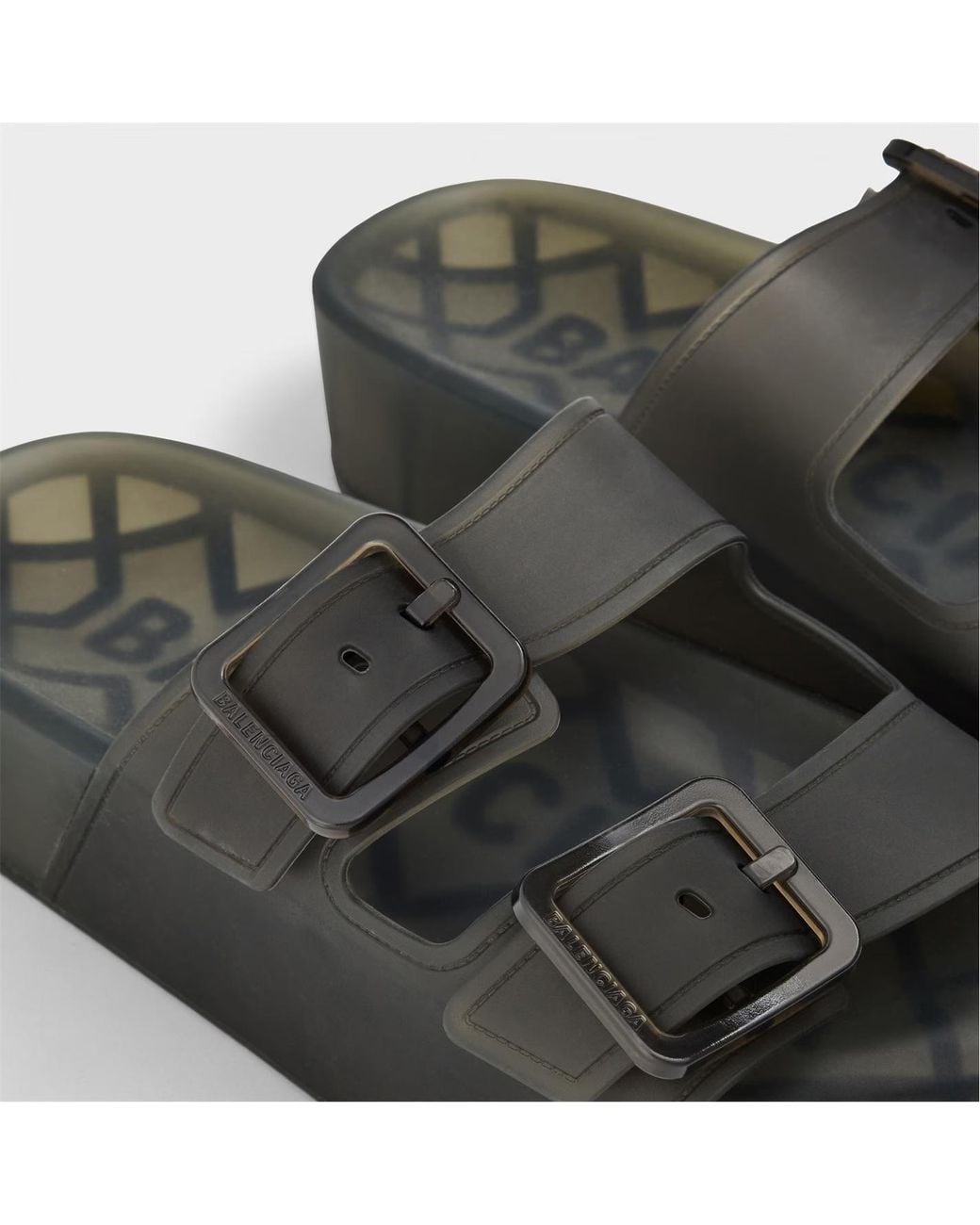 Balenciaga Black Buckle Platform Slippers