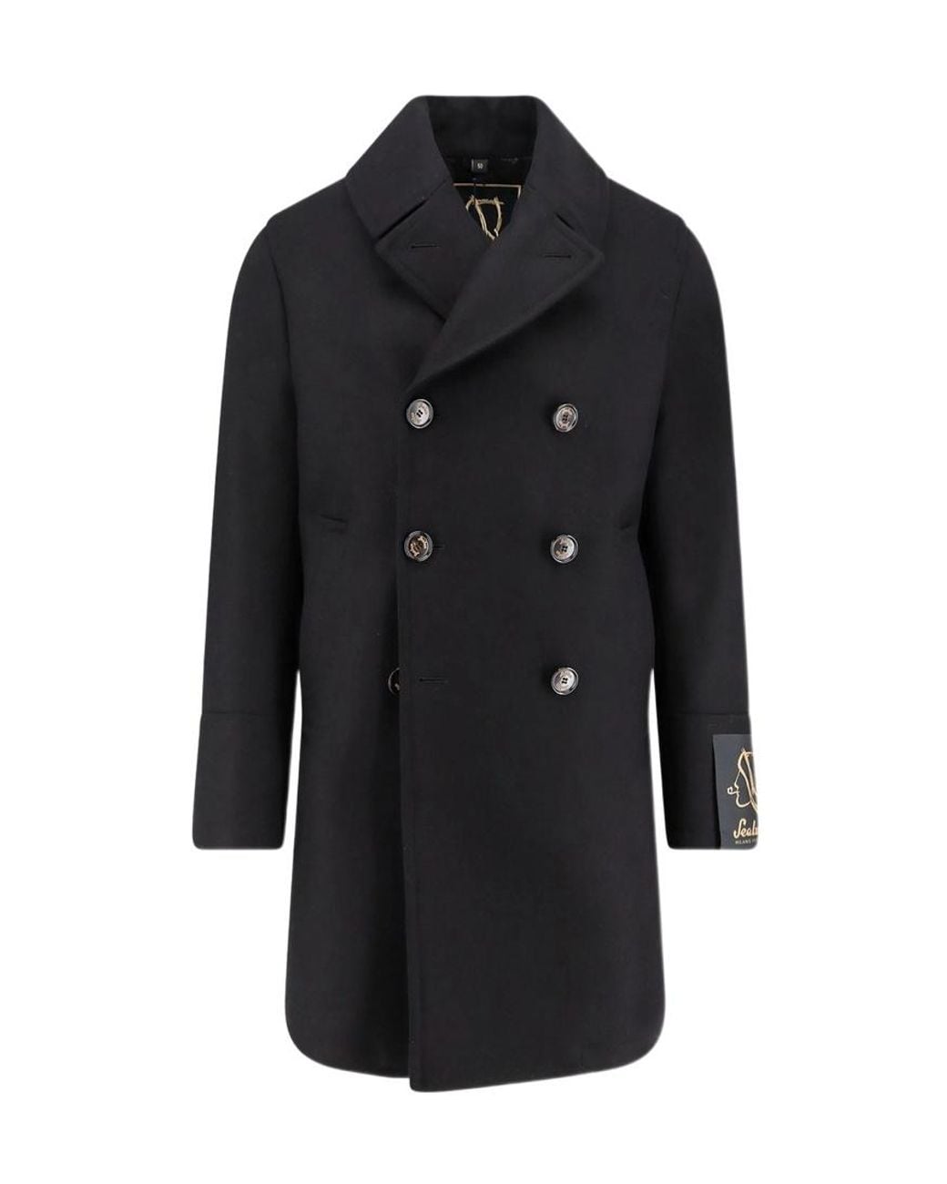 Sealup Black Double-Breasted Wool Coat for men