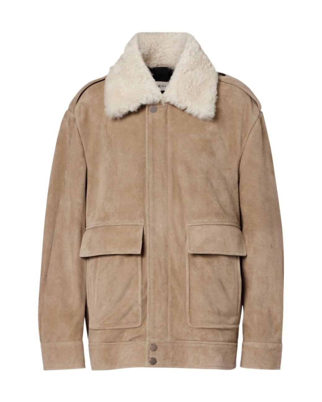 Nour Hammour Natural Drey Shearling-Trimmed Suede Jacket