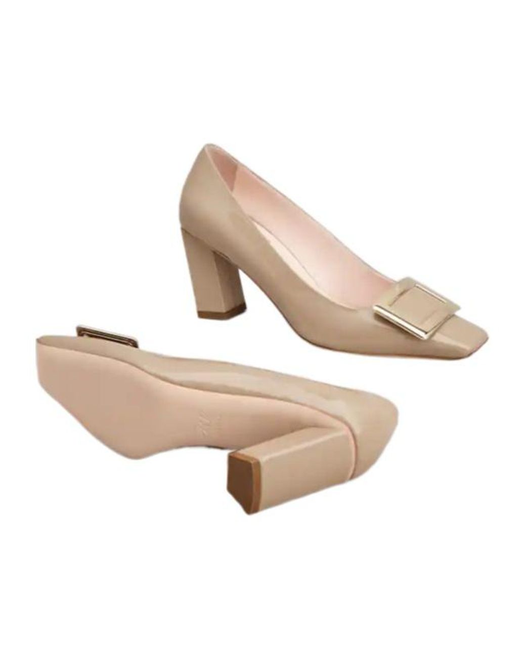 Roger Vivier Natural Logo Engraved Block Heel Pumps