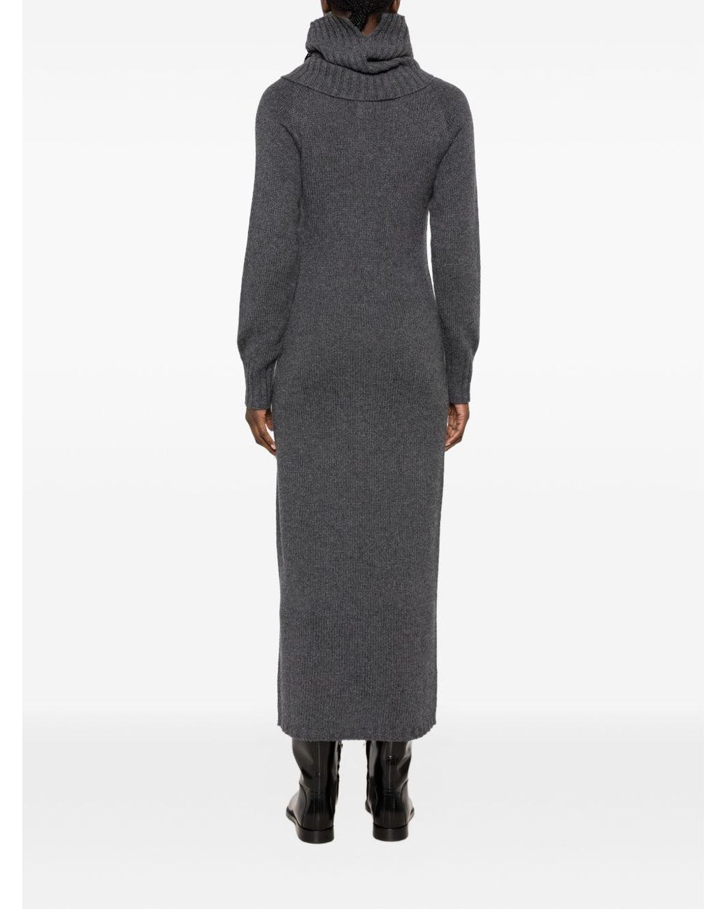 Twinset Blue Belted Ribbed-Knit Midi Dress