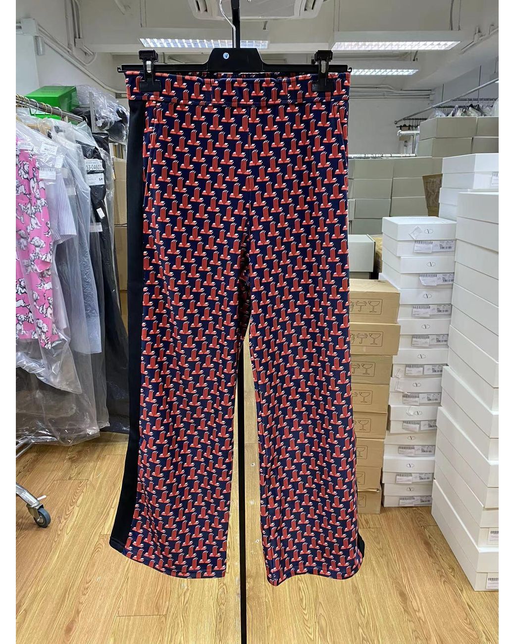 Lanvin Red Logo Pattern Straight Casual Pants