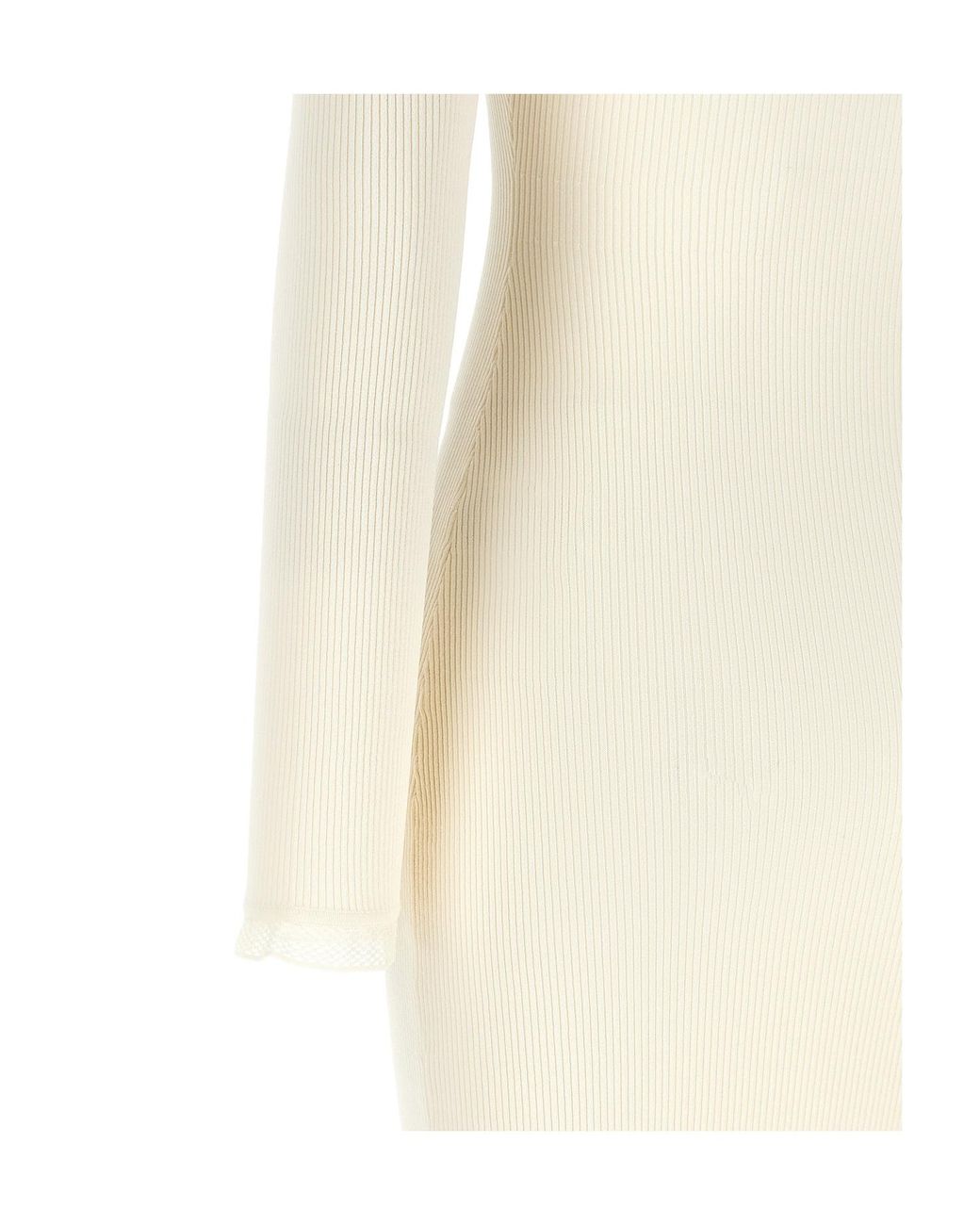 Elisabetta Franchi White Tulle Trim Ribbed Knitted Dress
