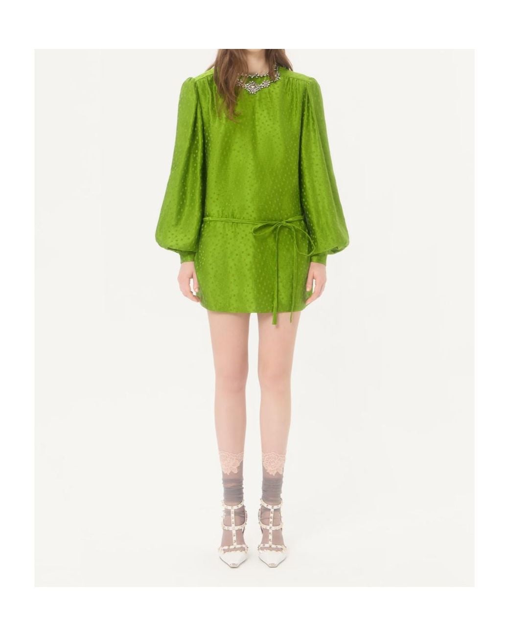 Valentino Green Embroidered Plus De Pois Jacquard Top