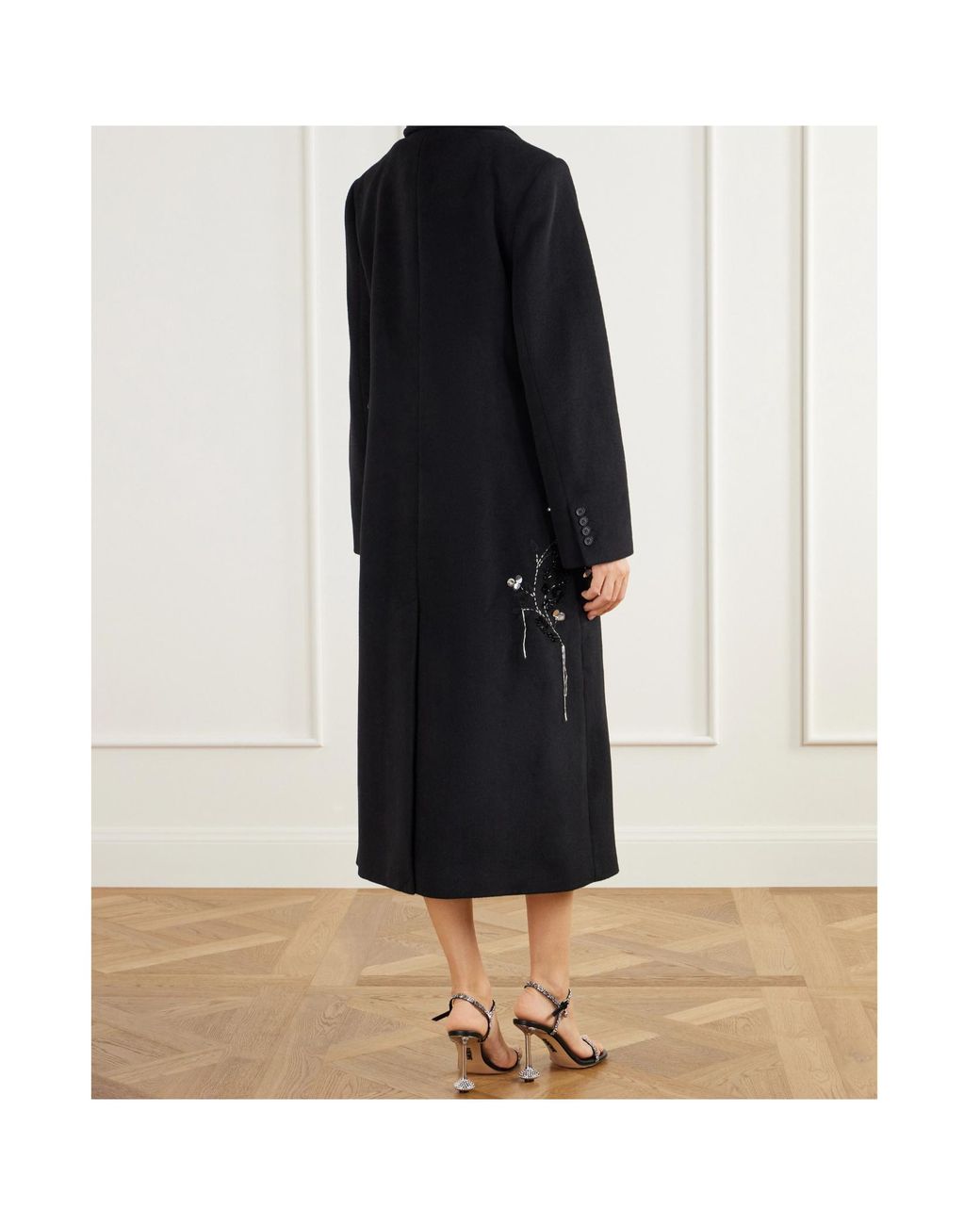 Jonathan Simkhai Black Gianni Beaded Double-Breasted Wool-Blend Felt Coat