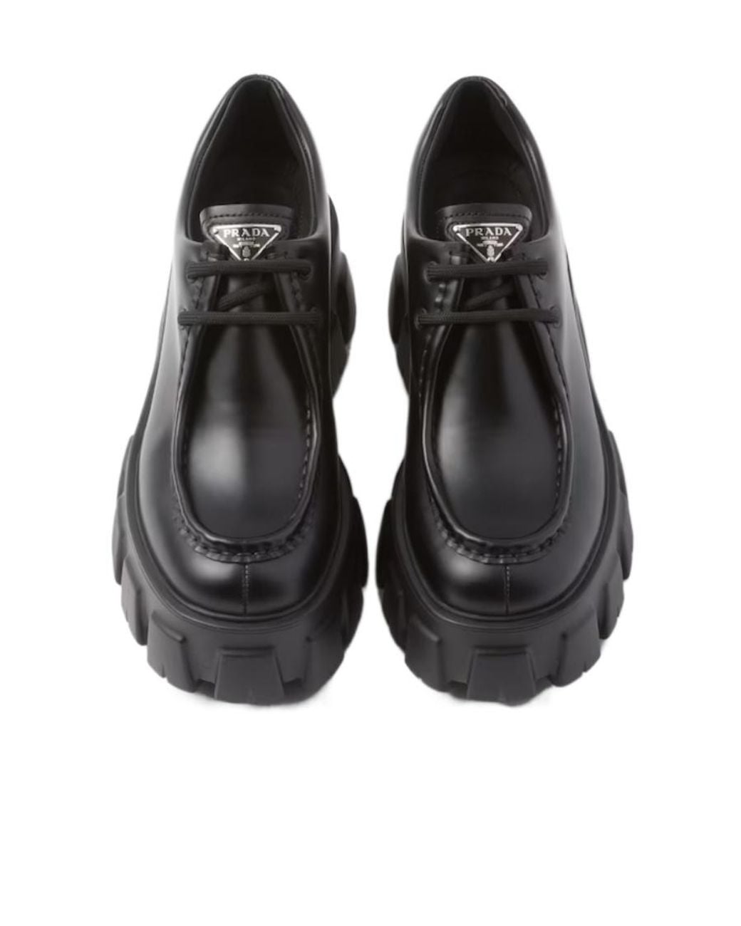 Prada Black Monolith Brushed Leather Lace-Up Shoes