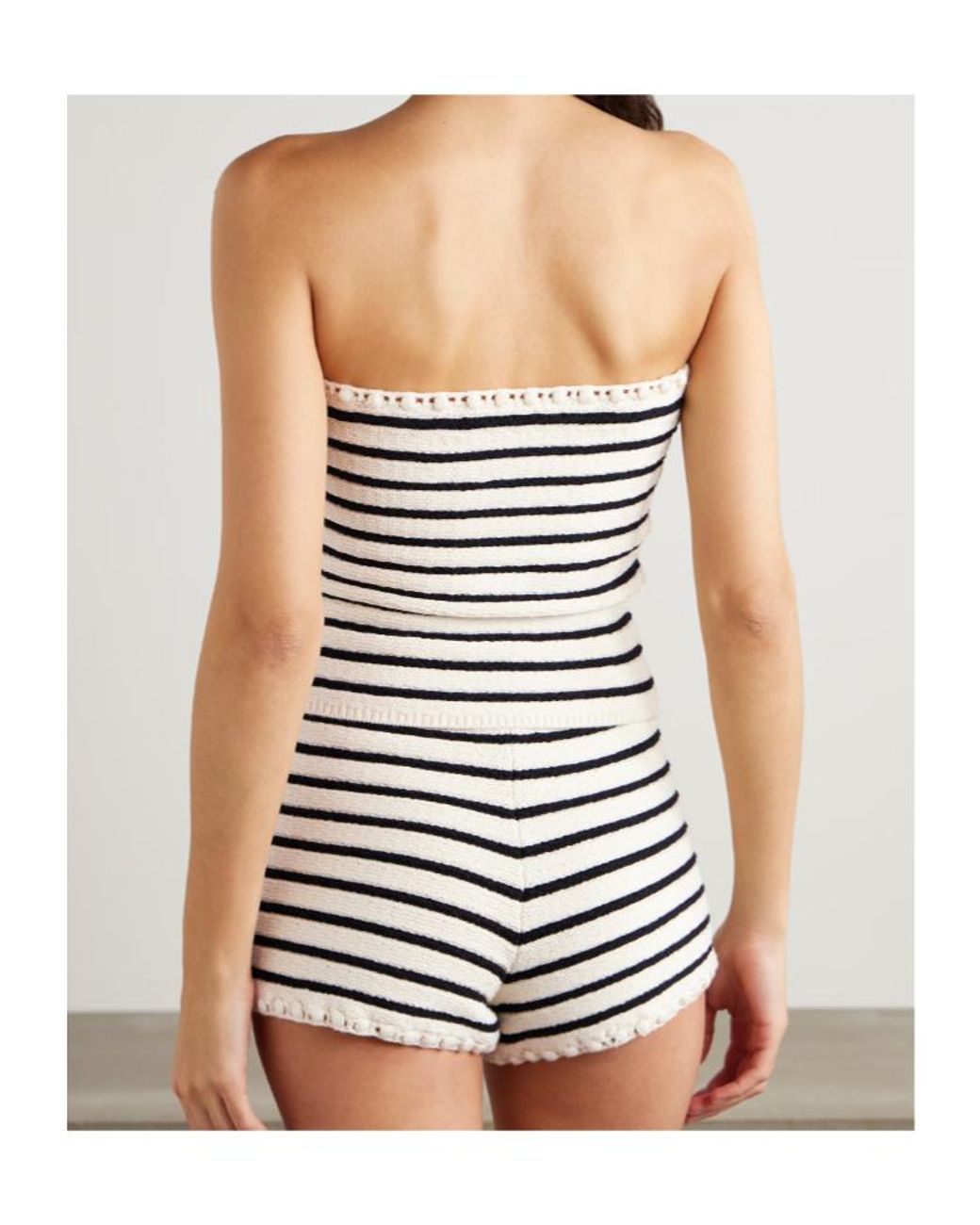 Posse Black Henry Strapless Embellished Striped Knitted Top