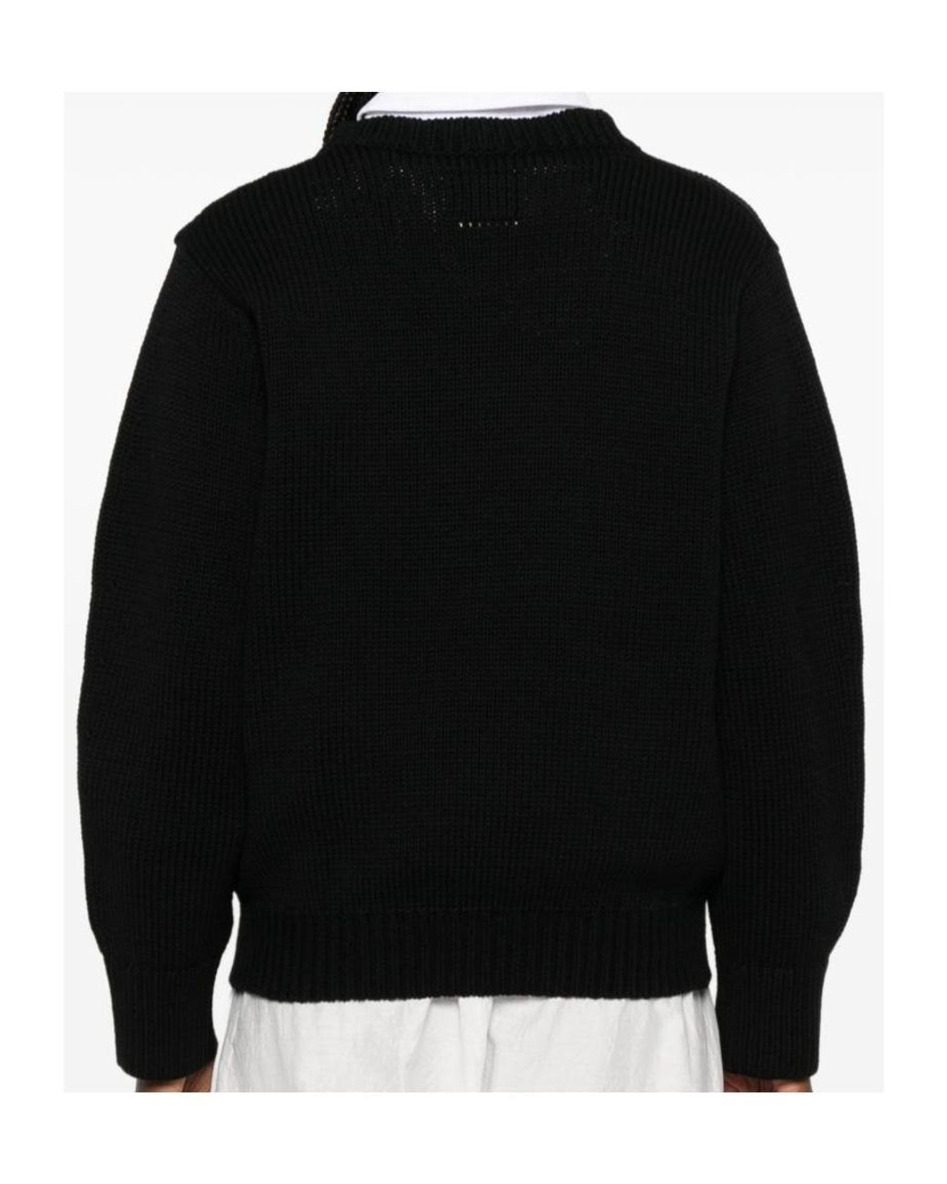 Totême Black Totême Ribbed Crew Neck Knitted Sweater