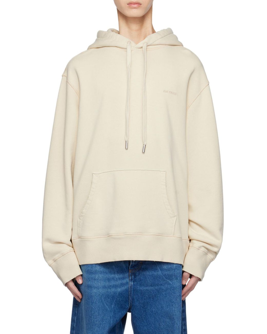 AMI Natural Ami Logo Embroidered Drawstring Hoodie for men