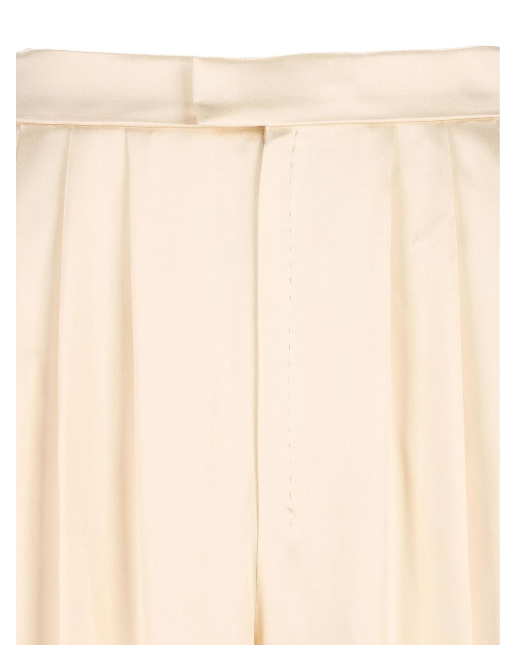 Saint Laurent Natural Pleated Straight Leg Pants