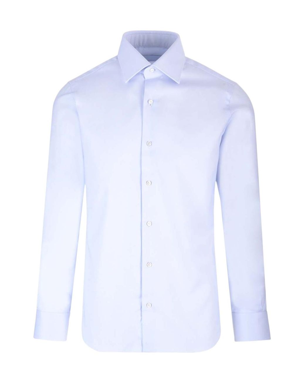 Barba Napoli Blue Long-Sleeved Curved Hem Shirt for men