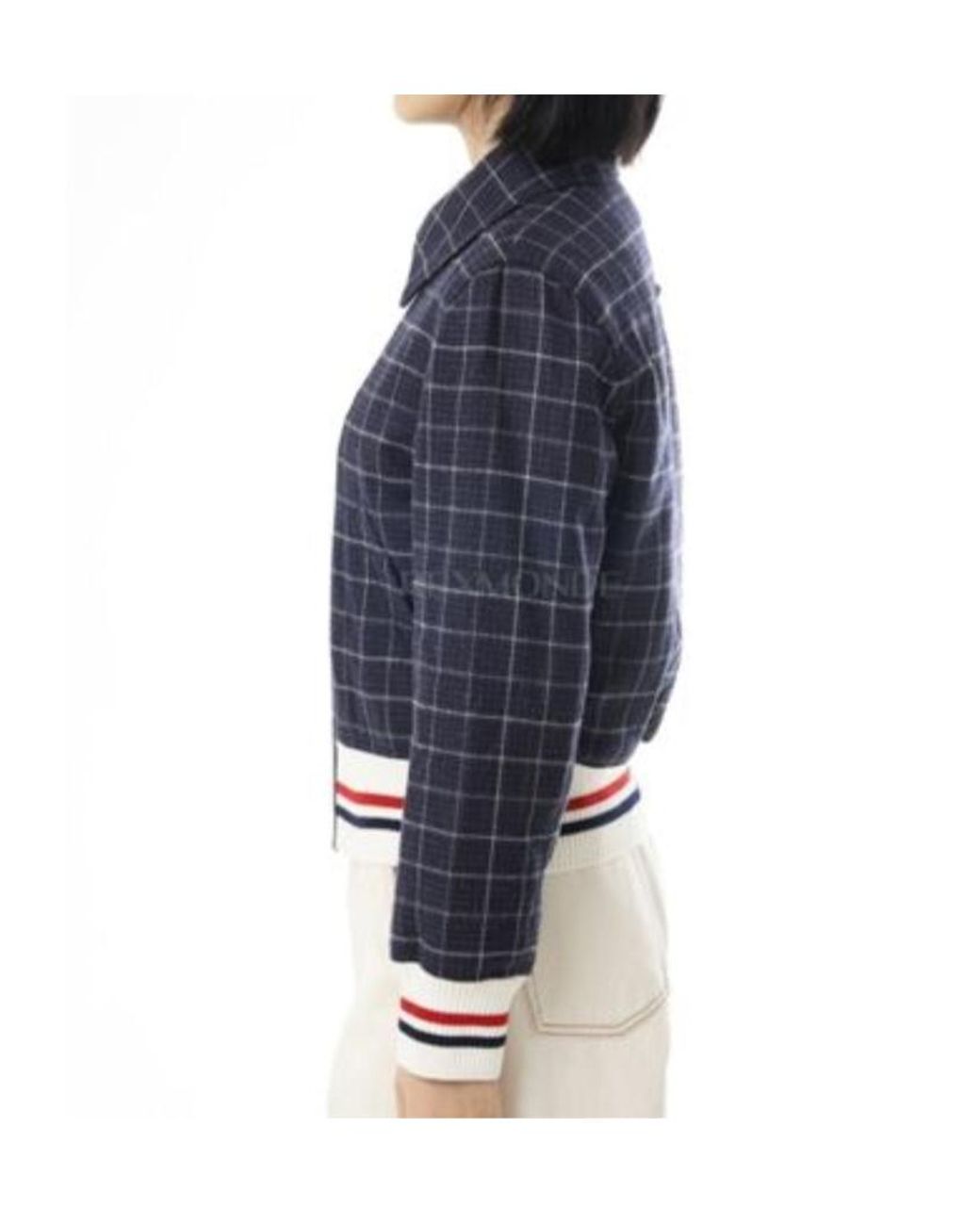 Thom Browne Blue Windowpane Houndstooth Teviot Tweed Jacket