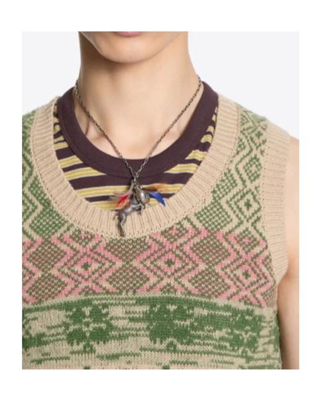 Dries Van Noten White Feather Pendant Necklace for men