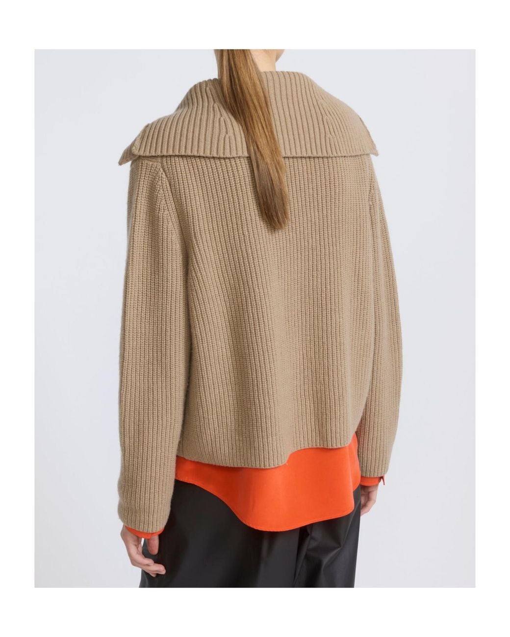 Yves Salomon Natural Ribbed-Knit Sailor-Collar Cardigan