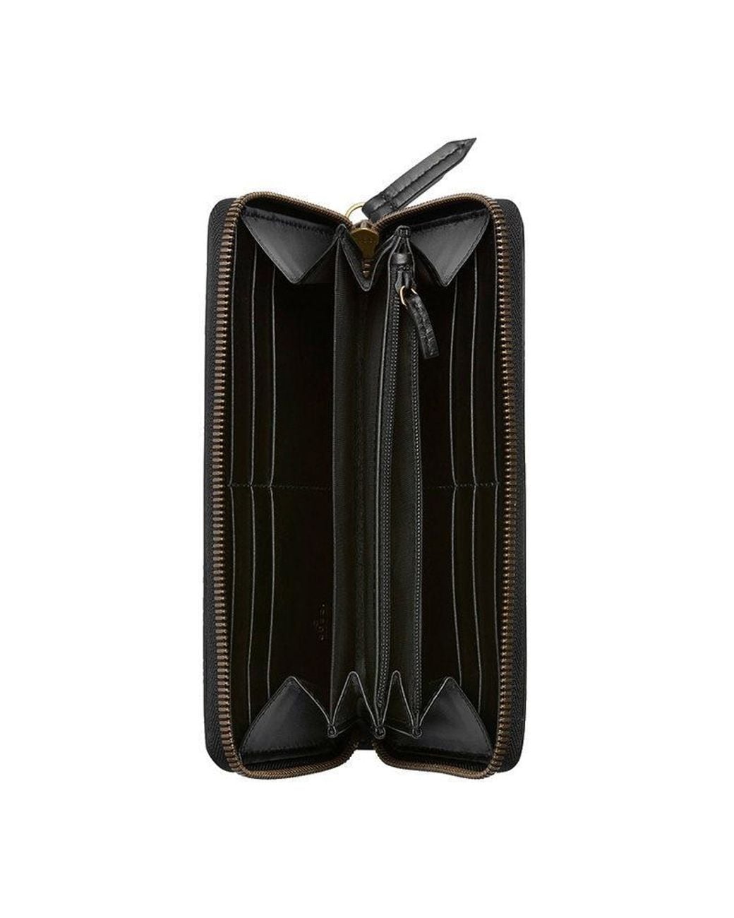 Gucci Black Cat Head Inlaid Zipper Wallet
