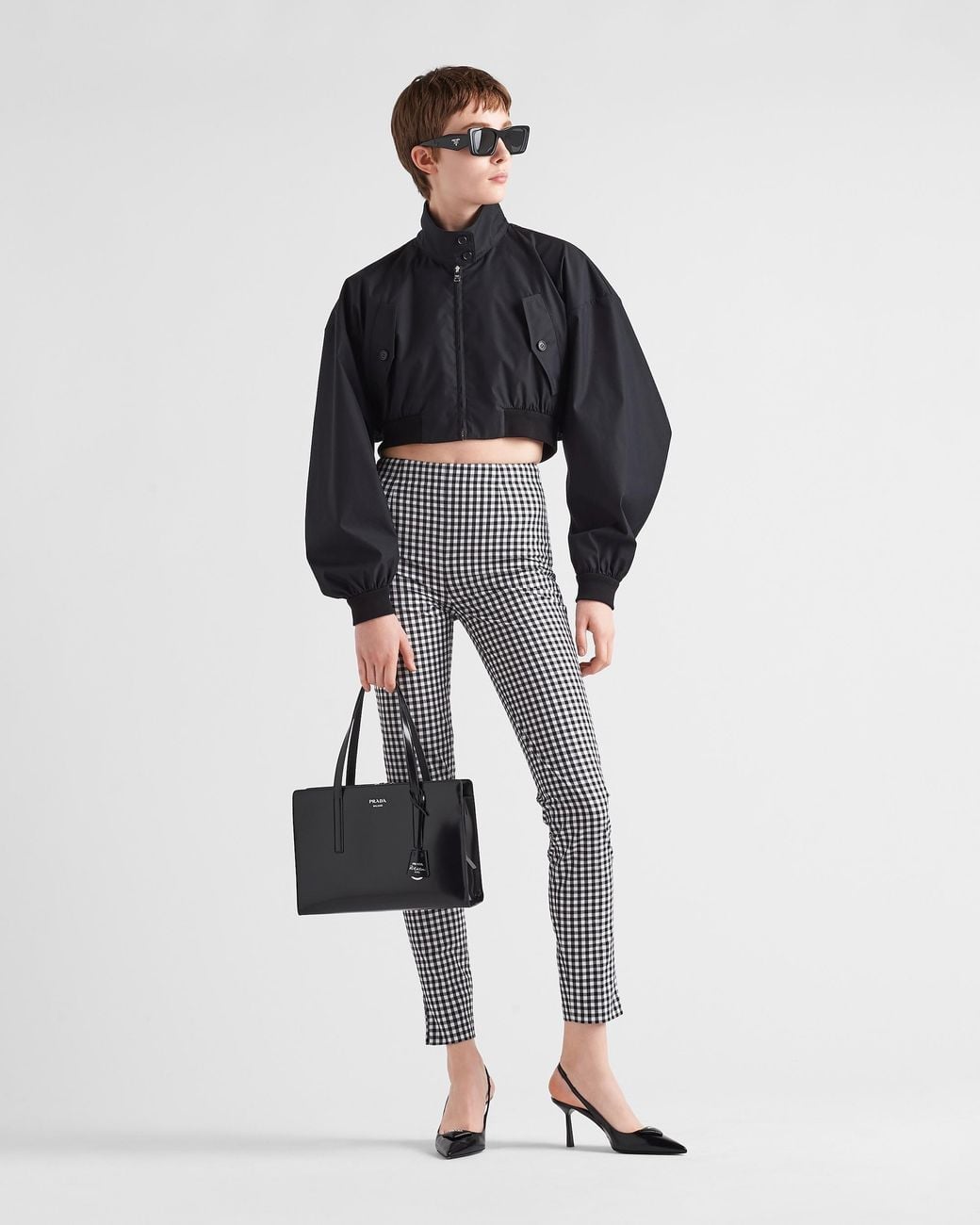Prada Blue Stretch Gingham Check Pants