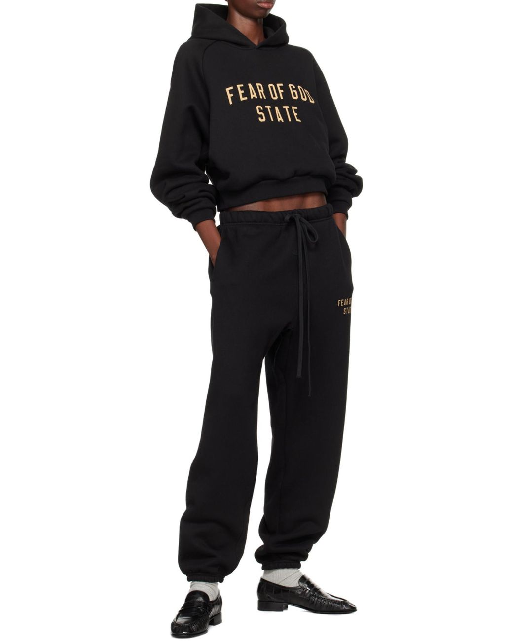 Fear Of God Black Logo Printed Drawstring Track Pants for men