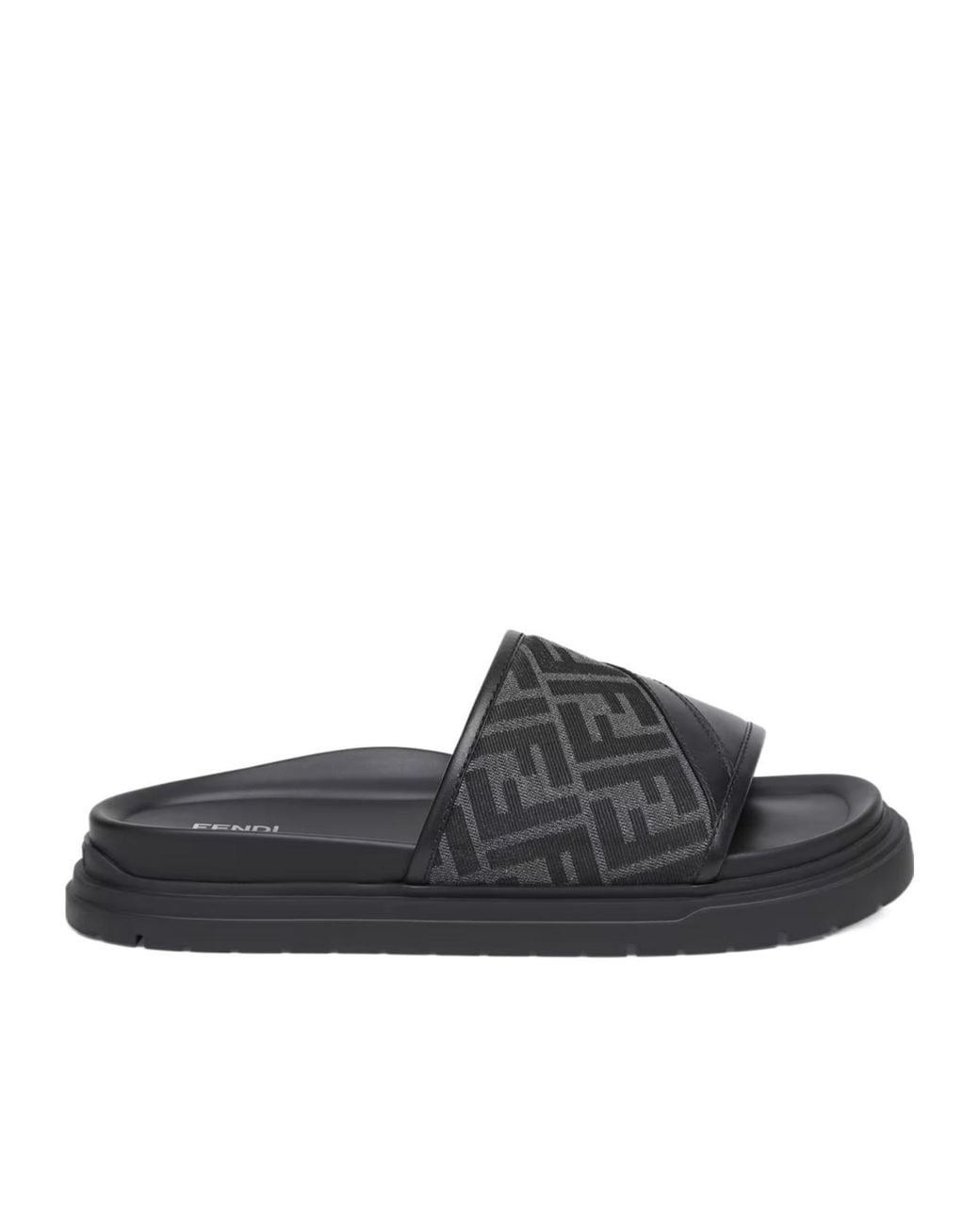 Fendi Black Ff Jacquard Open Toe Slides for men