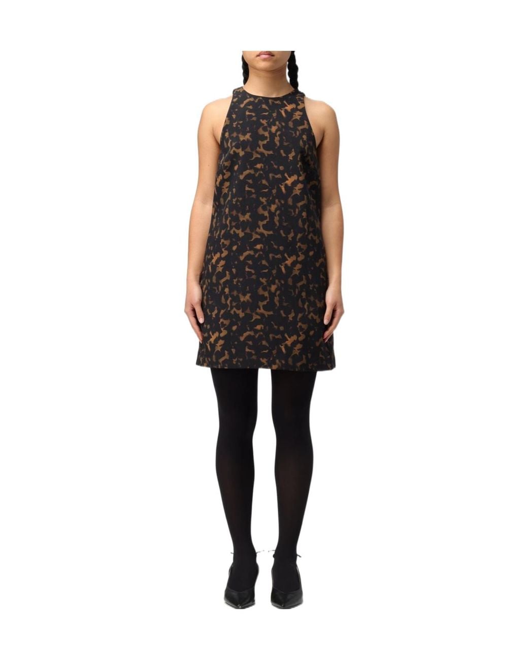 Theory Black Tortoiseshell Printed Sleeveless Mini Shift Dress