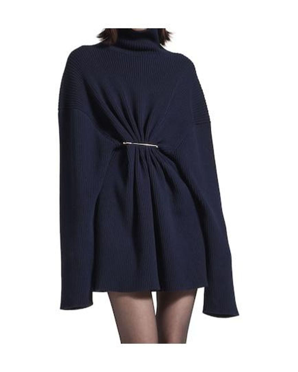 Balenciaga Blue Turtleneck Long-Sleeve Dress