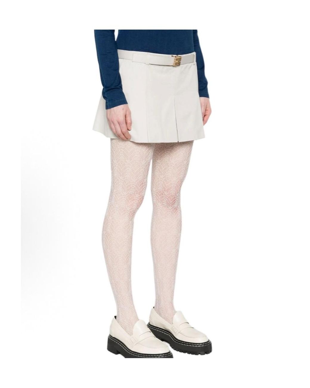 Miu Miu White Low-Rise Logo-Buckle Pleated Mini Skirt