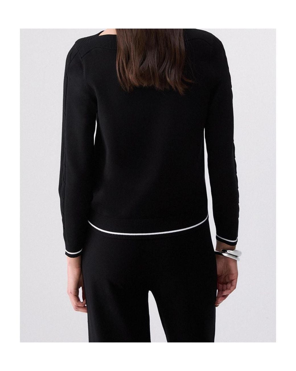 Liu Jo Black Strass Logo Boat-Neck Knitted Sweater